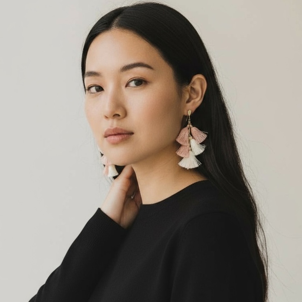 ETTIKA · DAYDREAMER PEACH + GOLD TASSEL EARRINGS